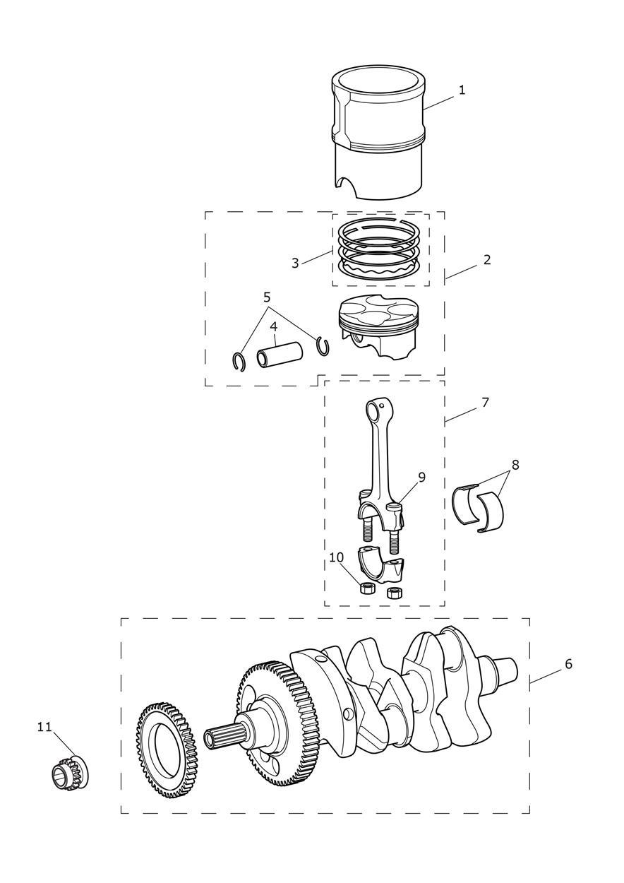 Crankshaft, Connecting Rods, Pistons & Liners exploded diagram