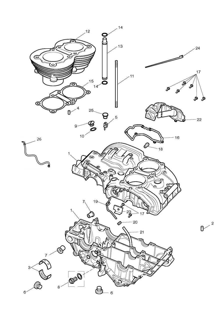 Crankcase & Fittings from Eng No 221607 exploded diagram