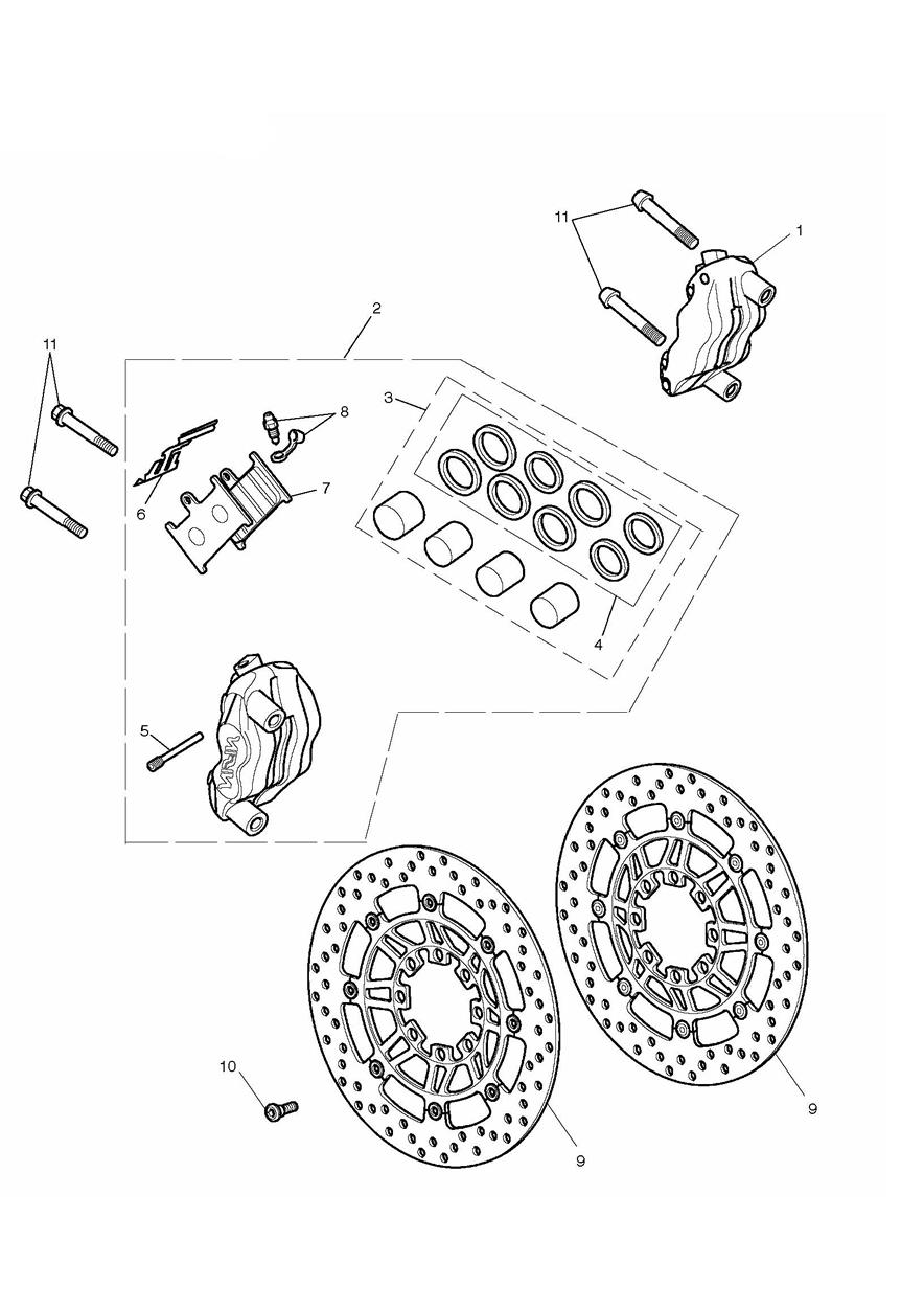 Front Brake Caliper & Discs exploded diagram