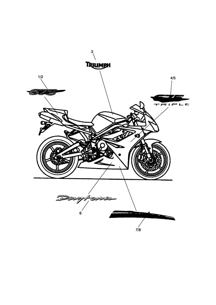Bodywork Decals; White Bikes, Red Bikes & Black Bikes exploded diagram