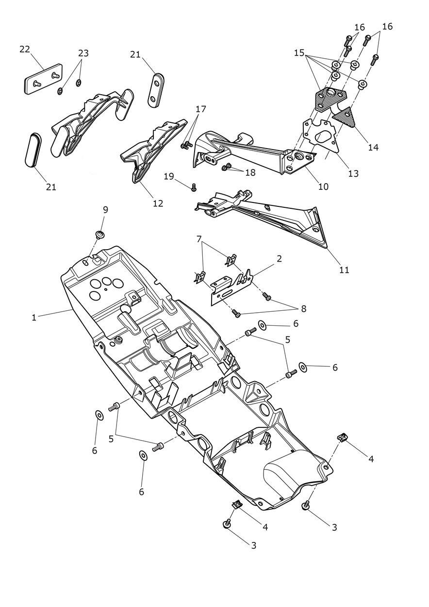 Rear Mudguard & Number Plate Bracket exploded diagram