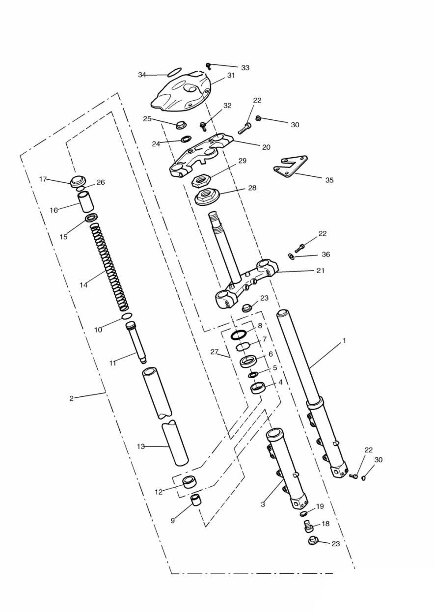 Front Forks and Yokes Except VINS exploded diagram