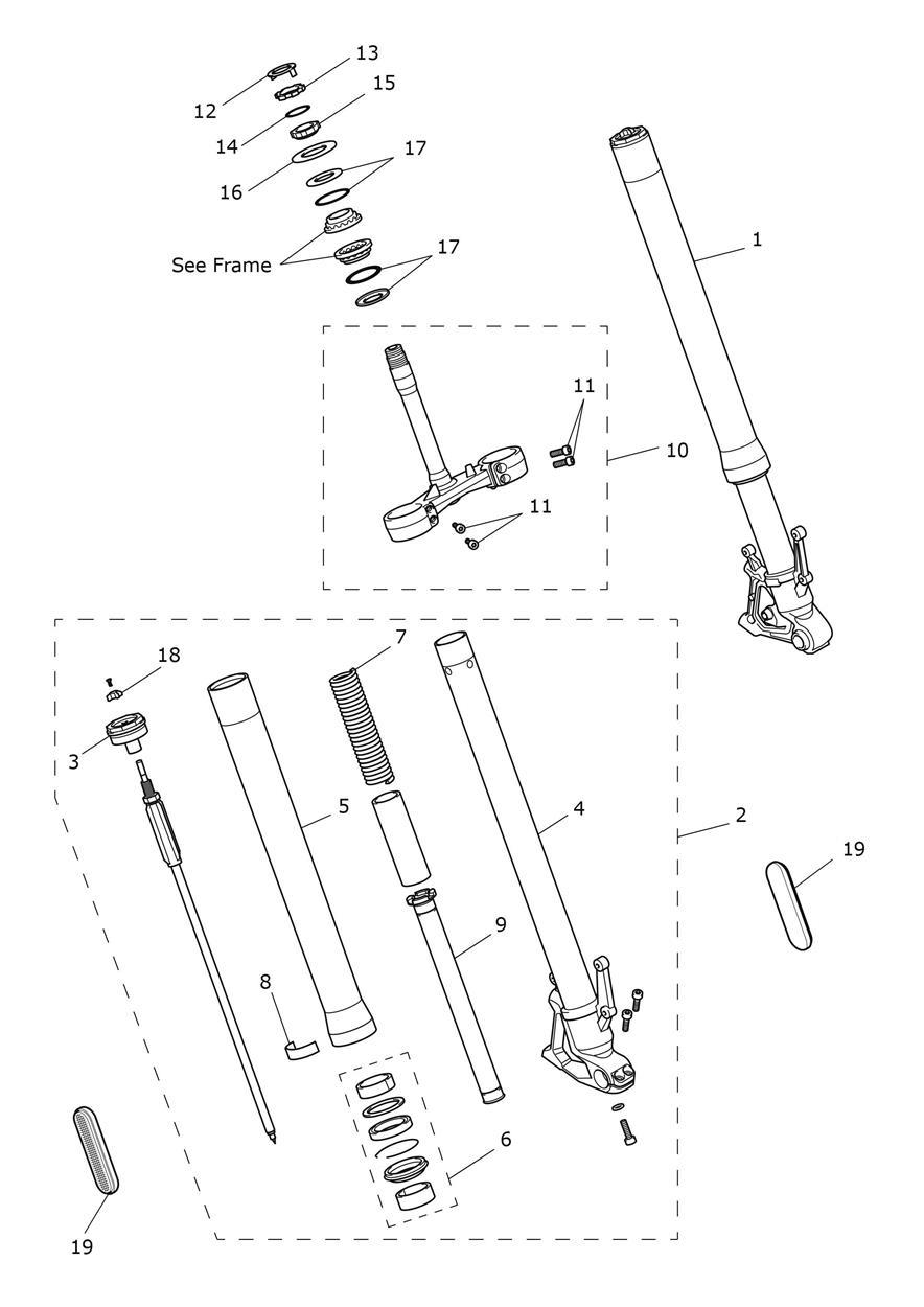 Front Forks & Lower Yoke Assy exploded diagram