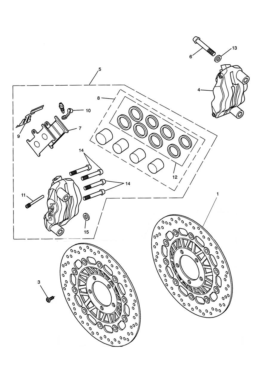 Front Brake Caliper & Discs exploded diagram
