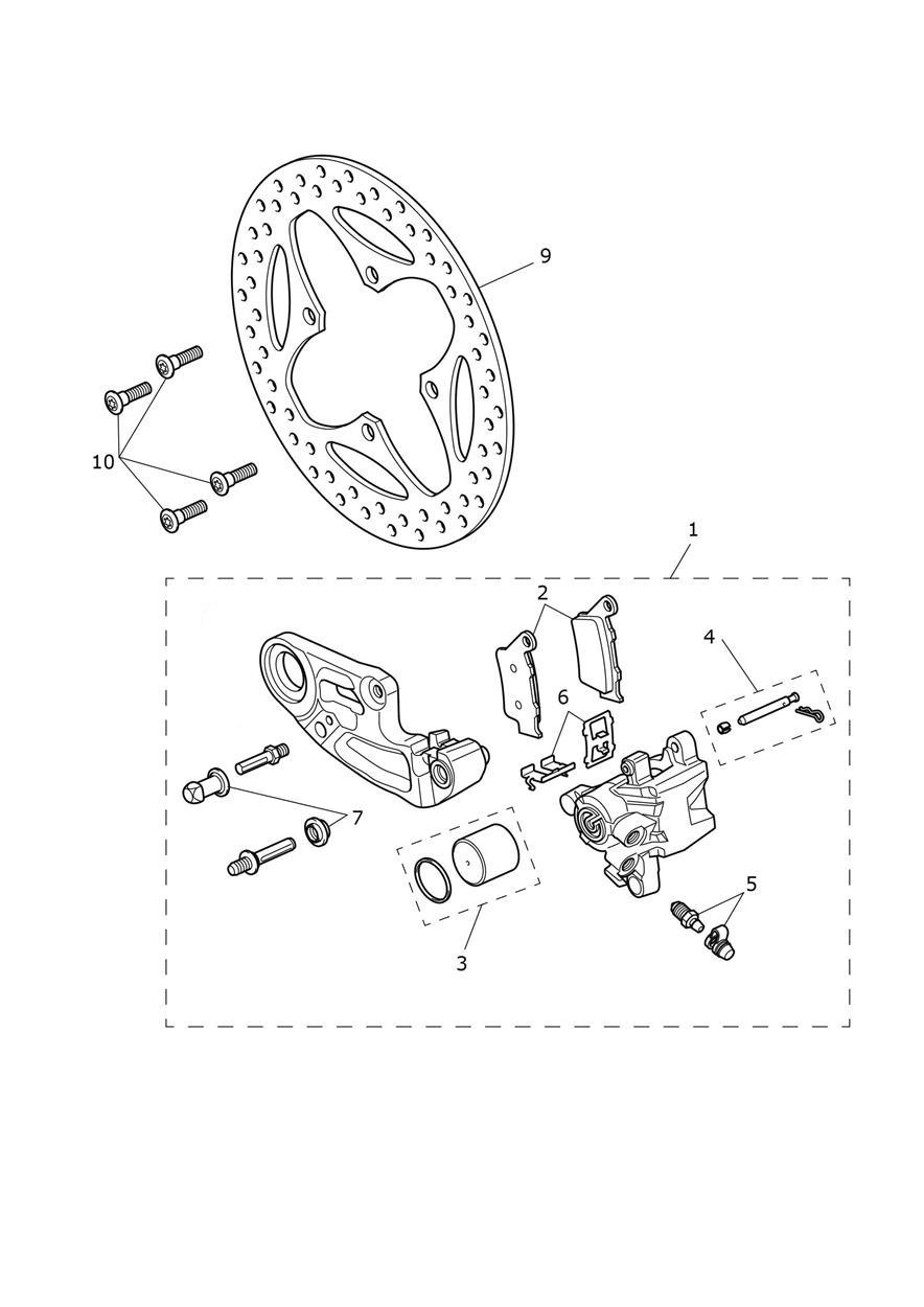 Rear Brake Caliper & Discs exploded diagram