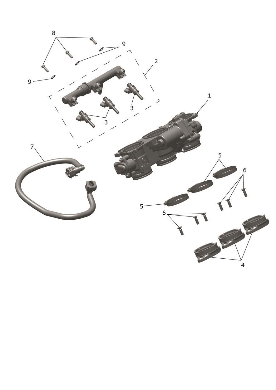 Throttles, Injectors and Fuel Rail exploded diagram