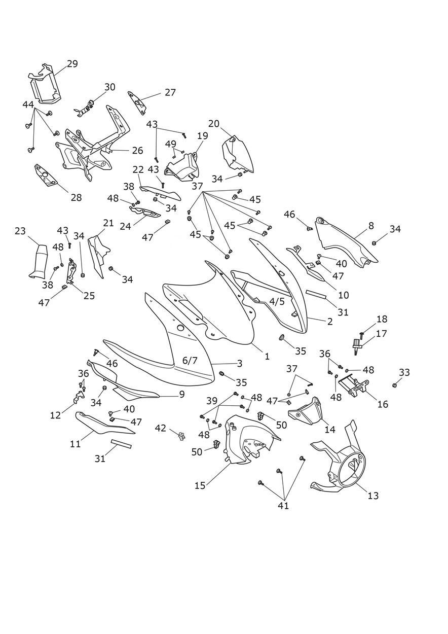 Cockpit, Screen & Subframe exploded diagram