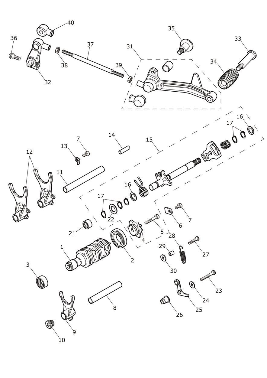 Gear Selectors & Pedal exploded diagram