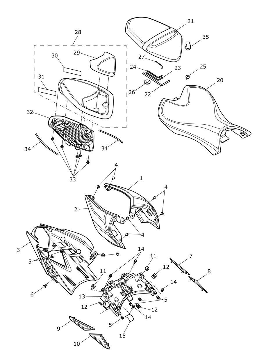 Rear Bodywork & Seat exploded diagram