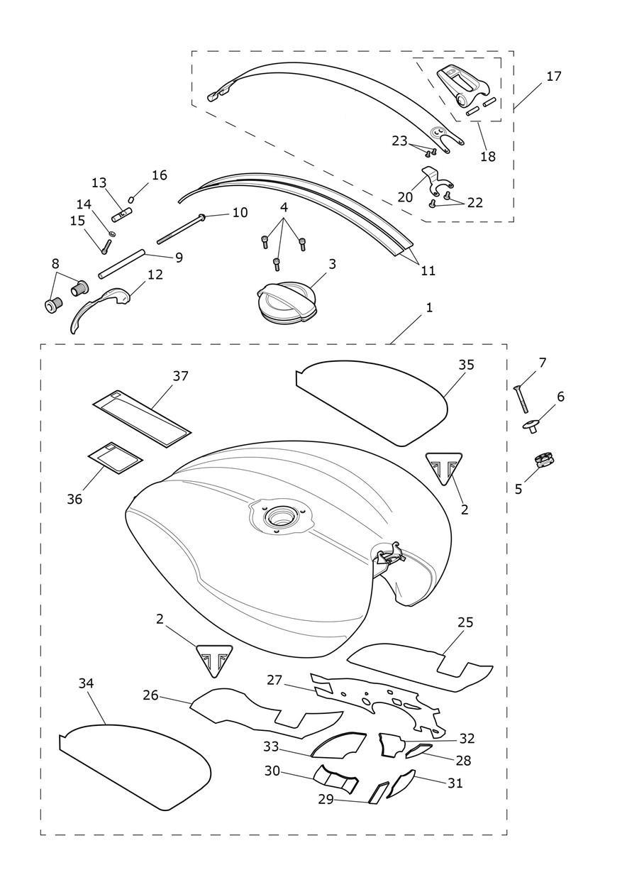 Fuel Tank - Red Hopper/Sapphire Black Tanks exploded diagram