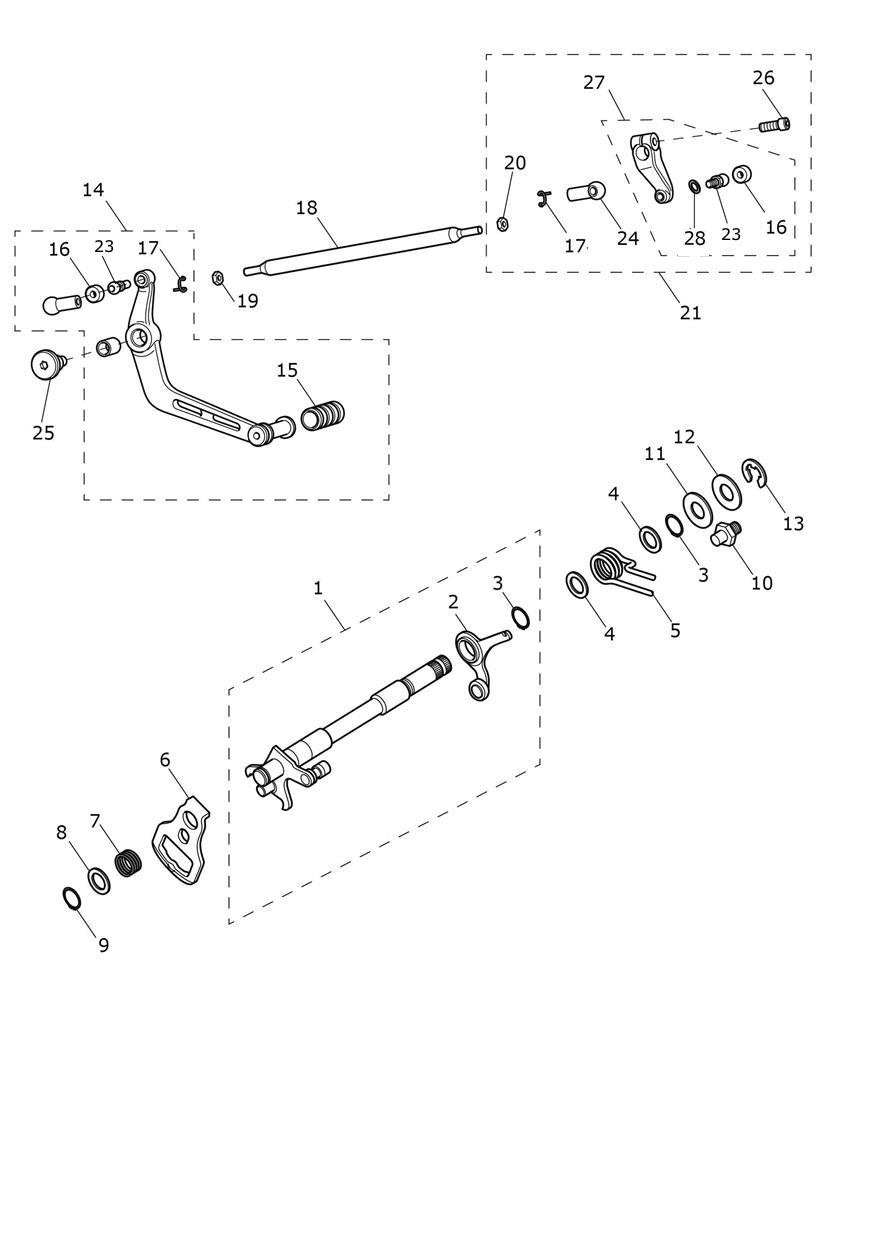 Gearchange Mechanism exploded diagram