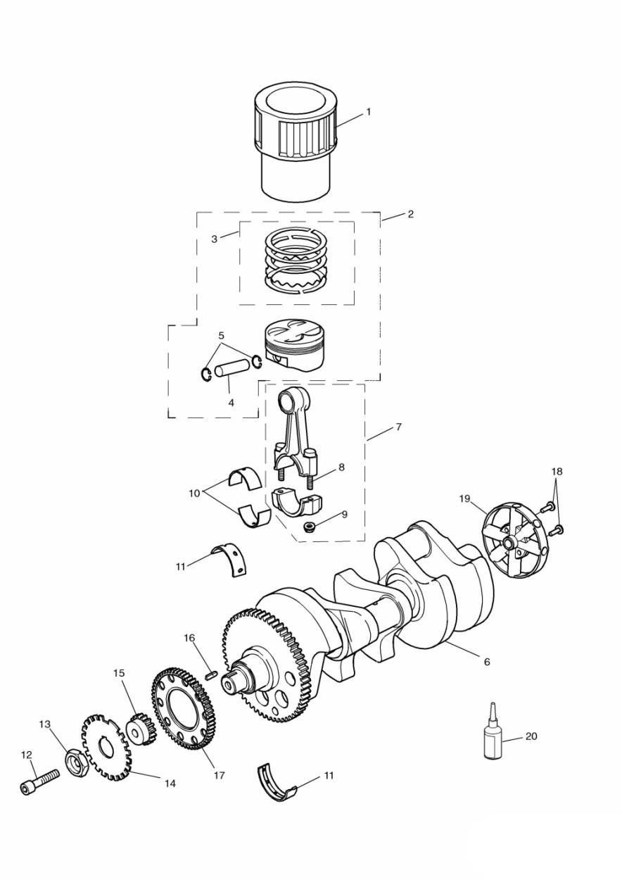 Crankshaft/Conn Rod/Pistons and Liners exploded diagram