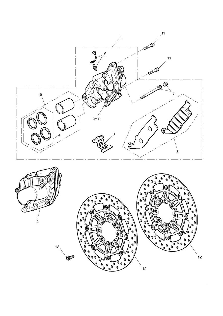 Front Brake Caliper & Discs exploded diagram