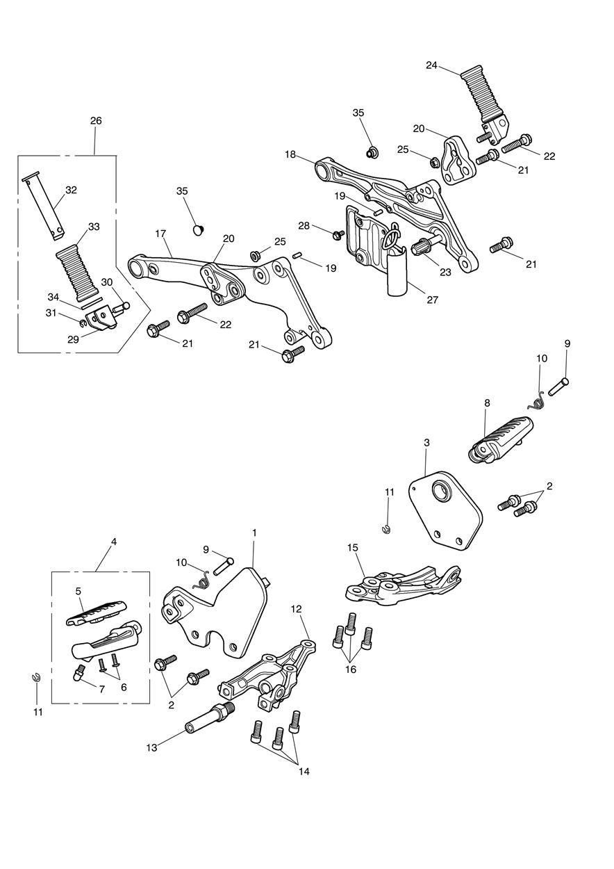 Footrests & Mountings exploded diagram