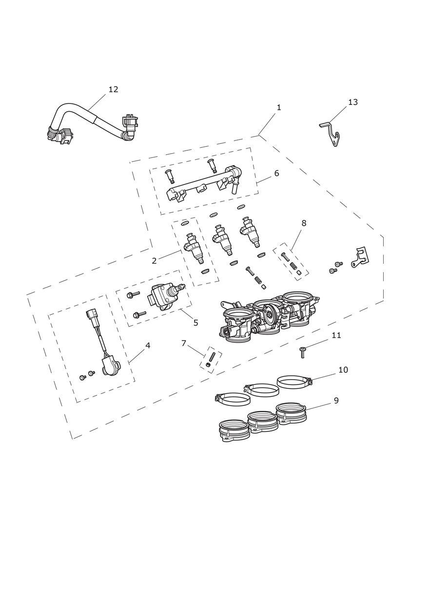 Throttles, Injectors and Fuel Rail exploded diagram