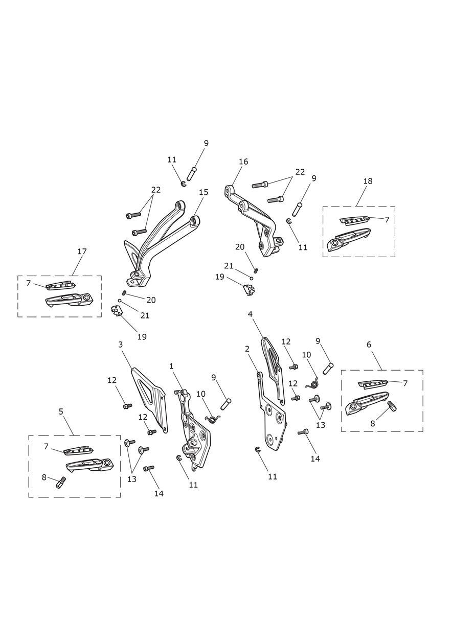 Footrests & Mountings exploded diagram