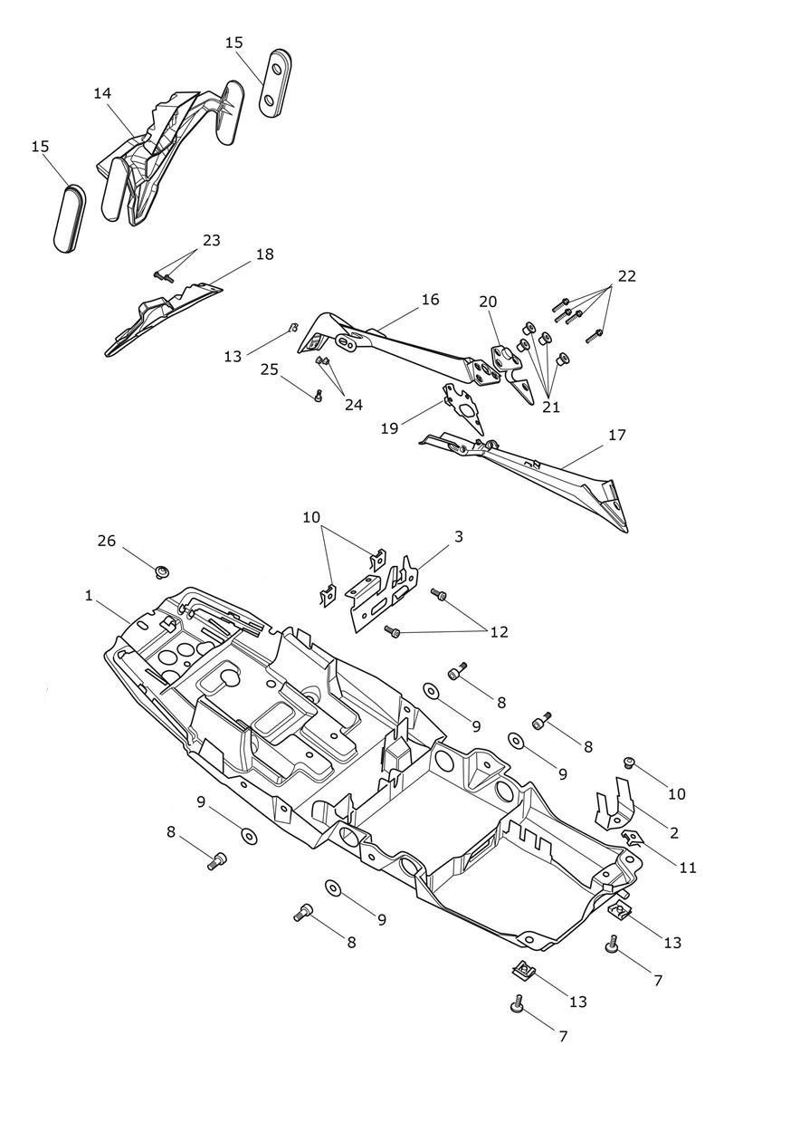 Rear Mudguard & No Plate Brkt exploded diagram