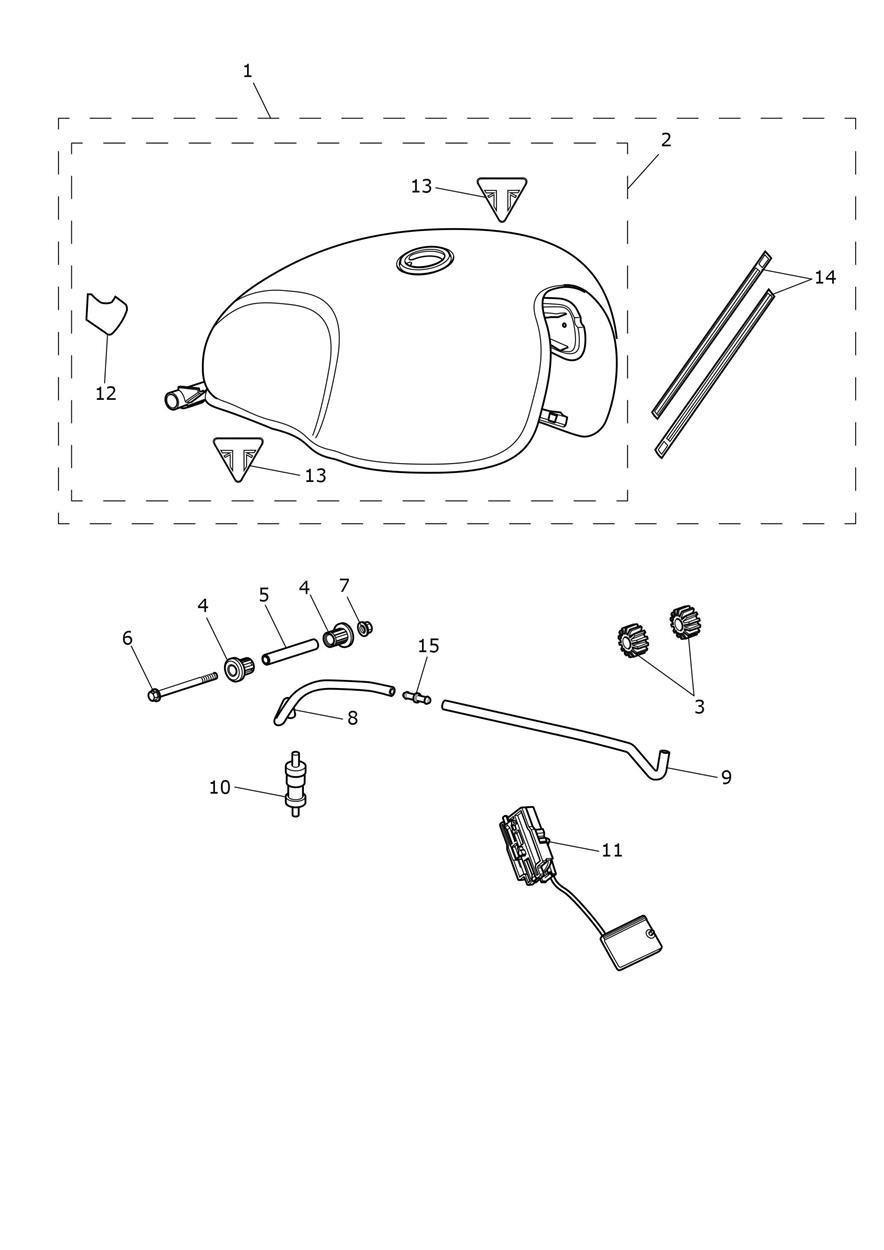 Fuel Tank - Jet Black, Carnival Red/Phantom Blk & Competition Green/Phantom Blk exploded diagram