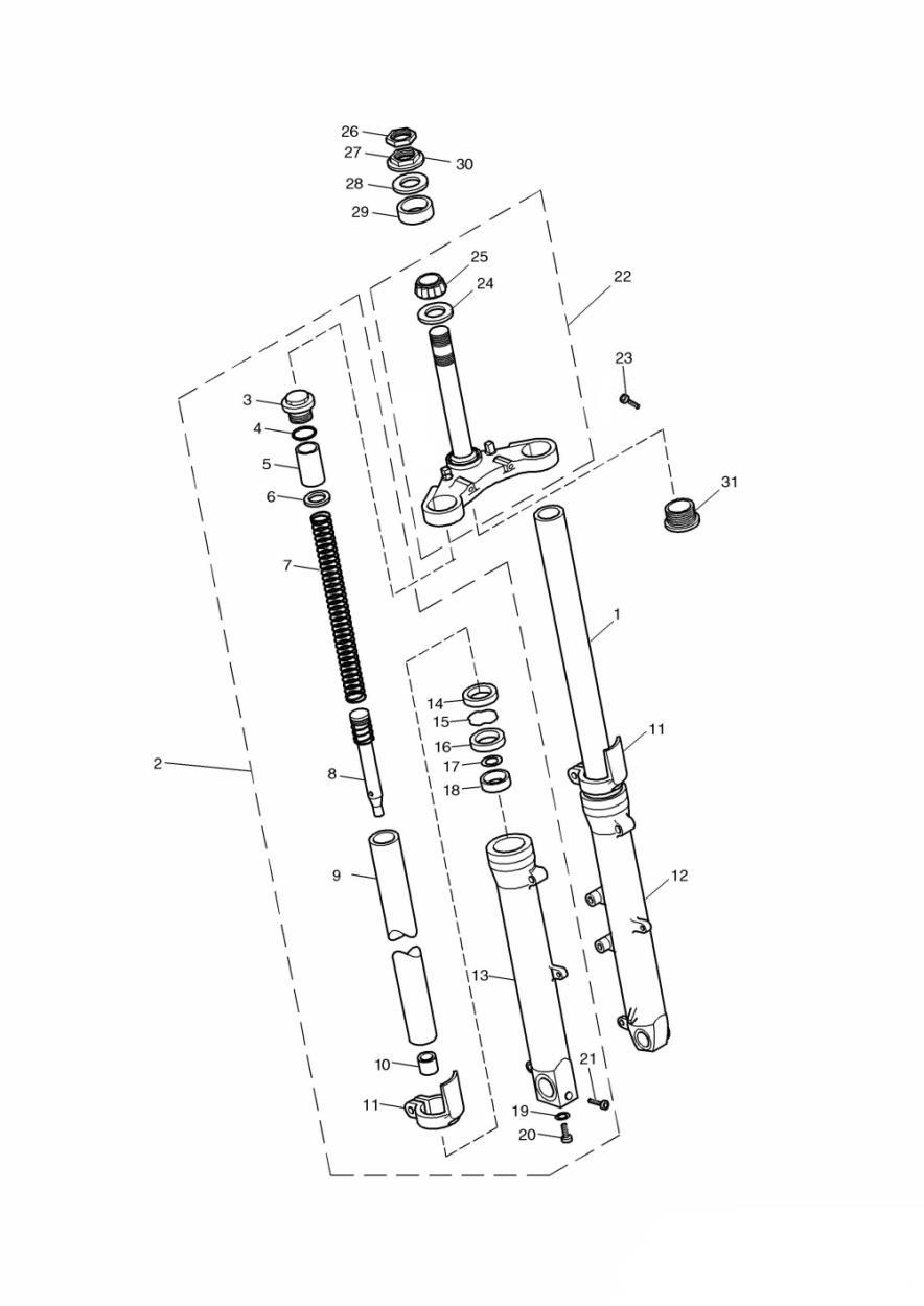 Front Forks and Yokes exploded diagram