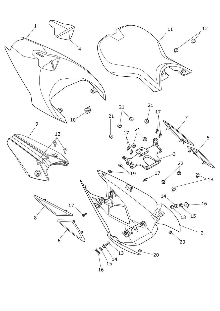 Rear Bodywork & Seat exploded diagram