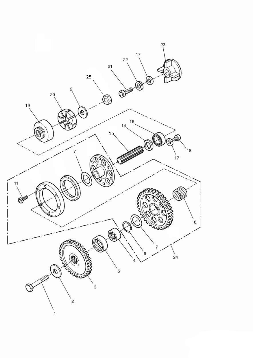 Alternator/ Starter Drive Gears exploded diagram