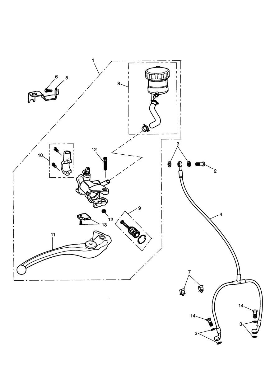 Front Brake Master Cylinder & Hoses exploded diagram