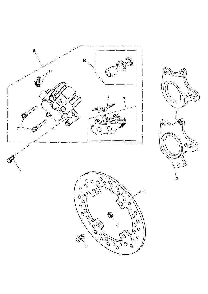 Rear Brake Caliper & Disc exploded diagram