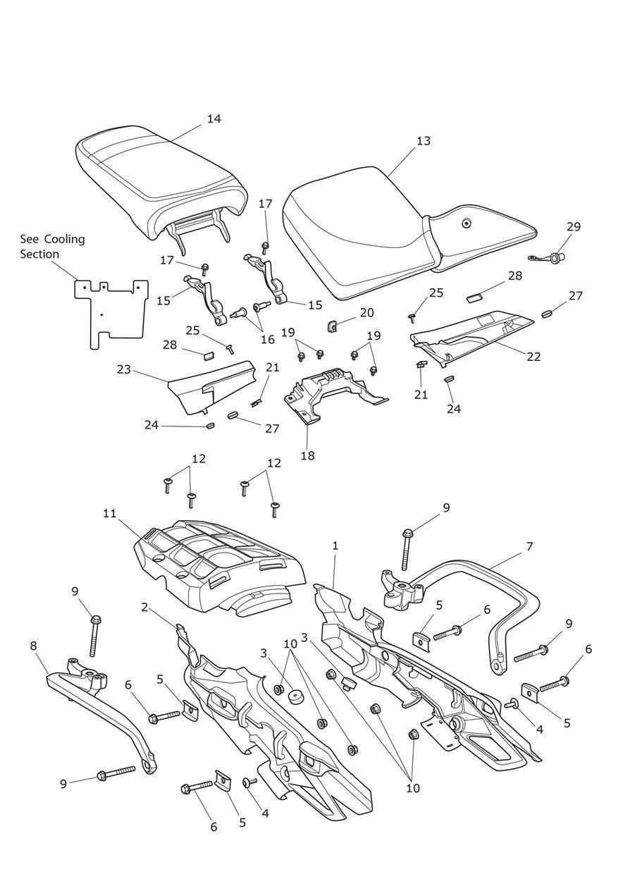 Rear Bodywork & Seat exploded diagram