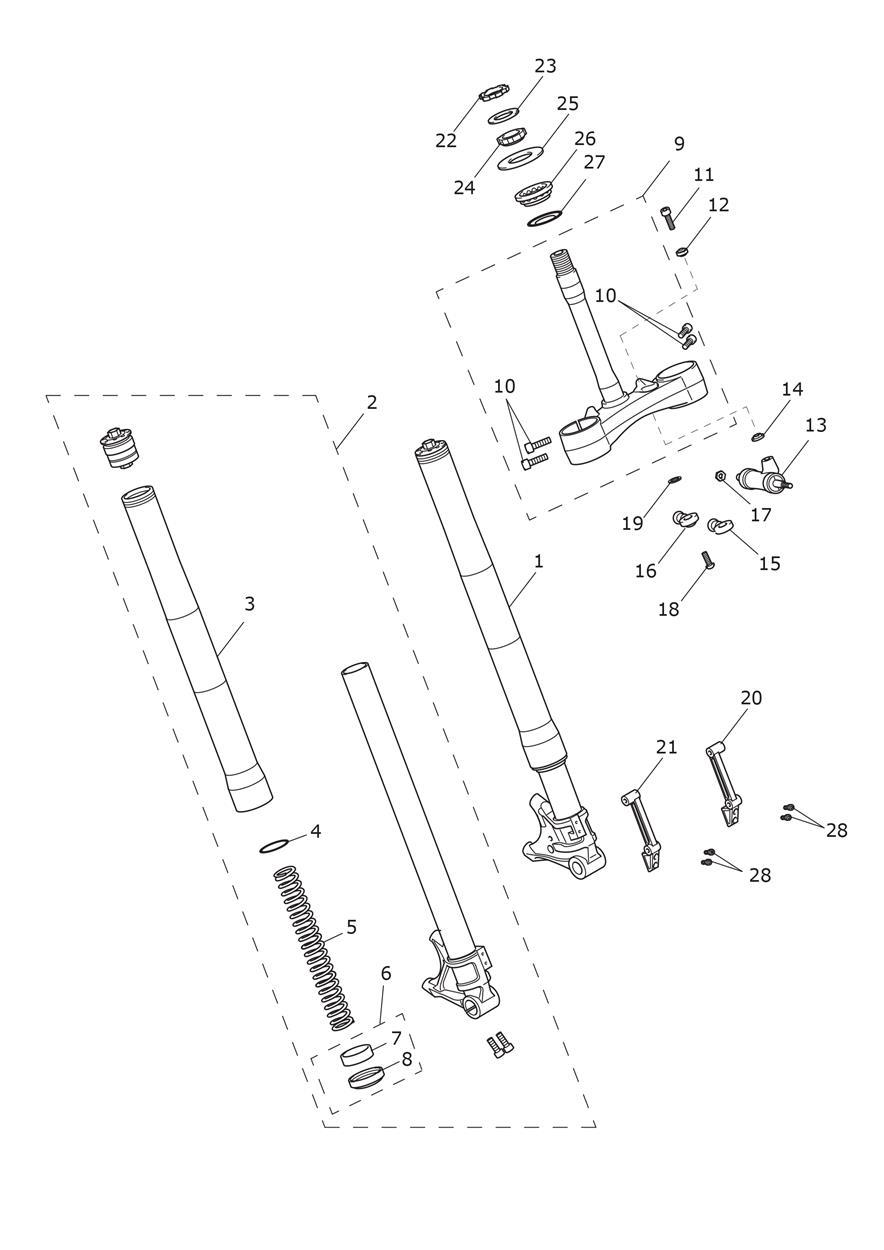 Front Forks & Yokes exploded diagram