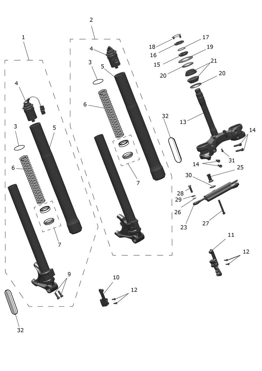 Front Forks & Lower Yoke exploded diagram