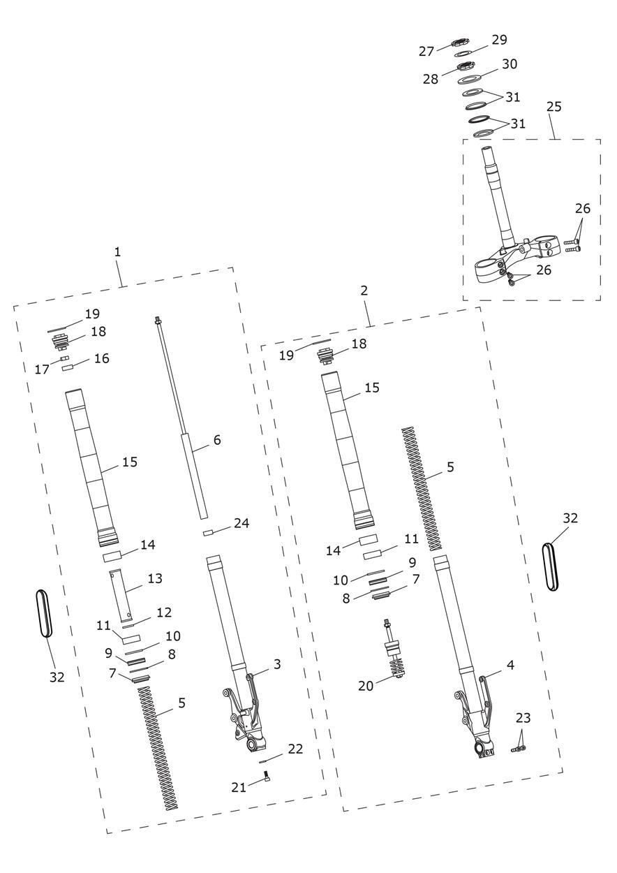 Front Forks & Lower Yoke Assy exploded diagram