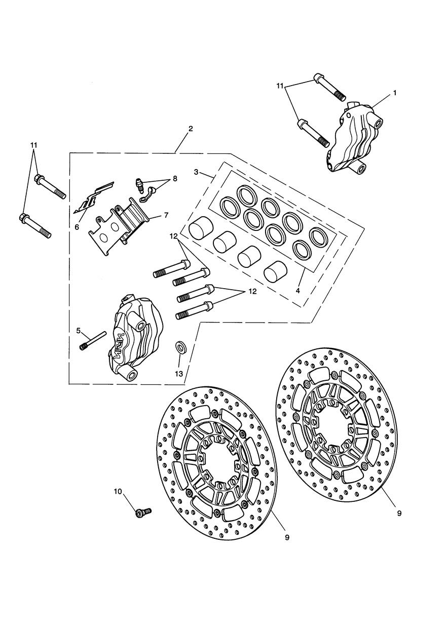 Front Brake Caliper & Discs exploded diagram
