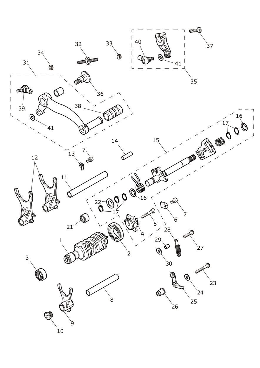 Gear Selectors & Pedal exploded diagram