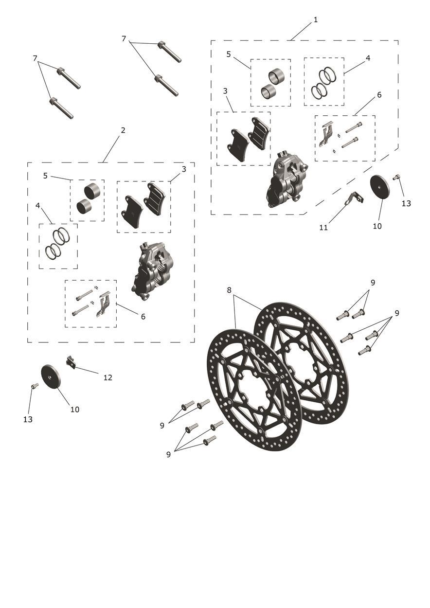 Front Brake Caliper & Discs exploded diagram