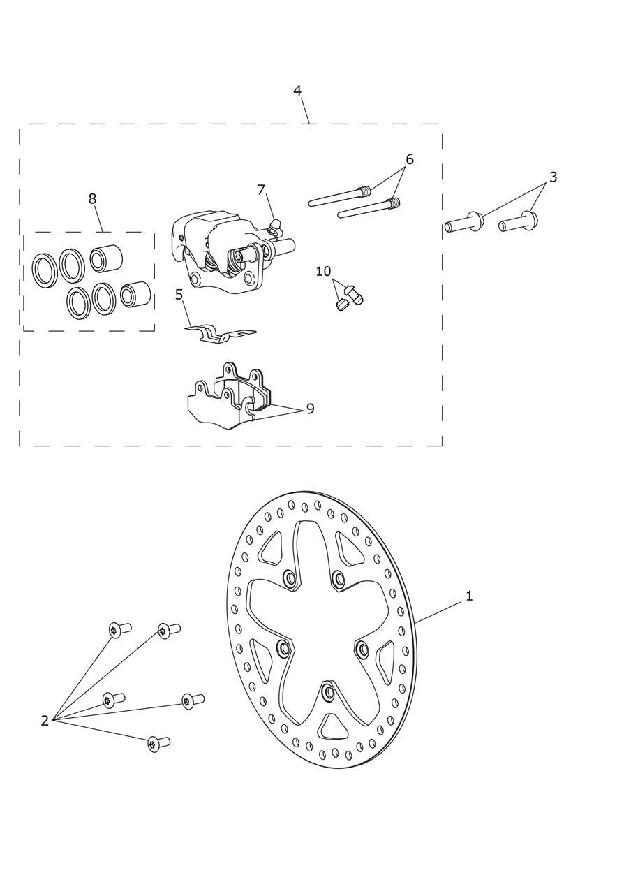 Rear Brake Caliper & Disc exploded diagram