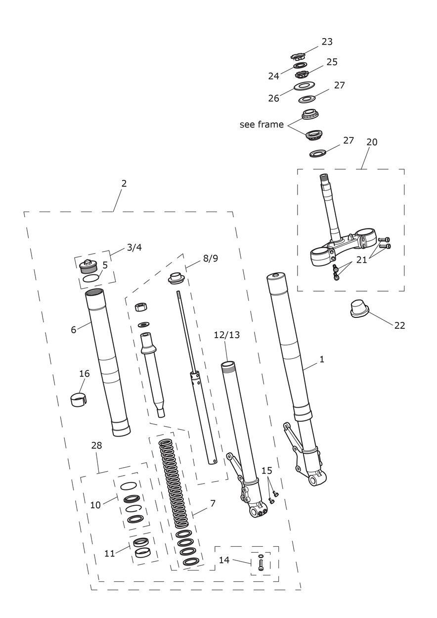 Front Forks & Yokes exploded diagram