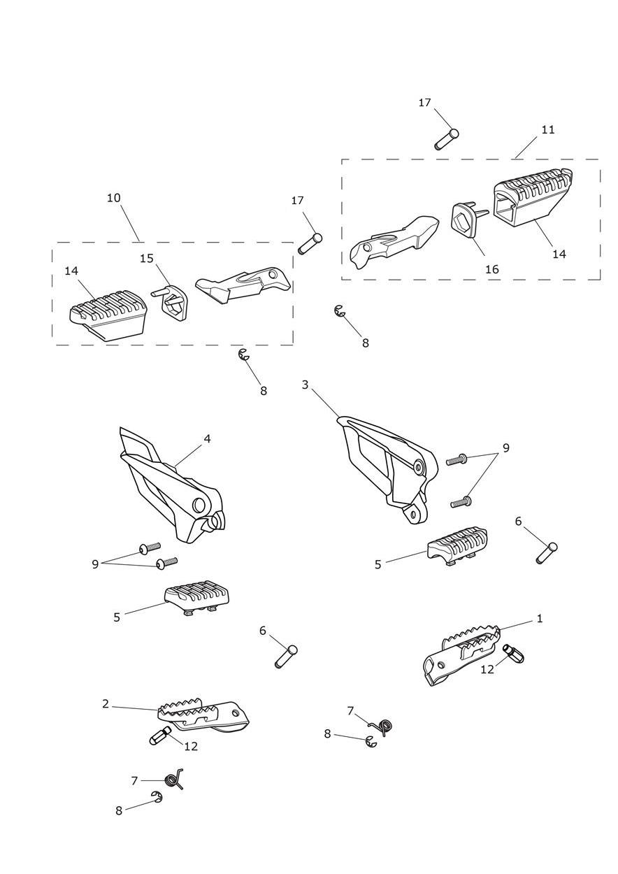 Footrests & Mountings exploded diagram