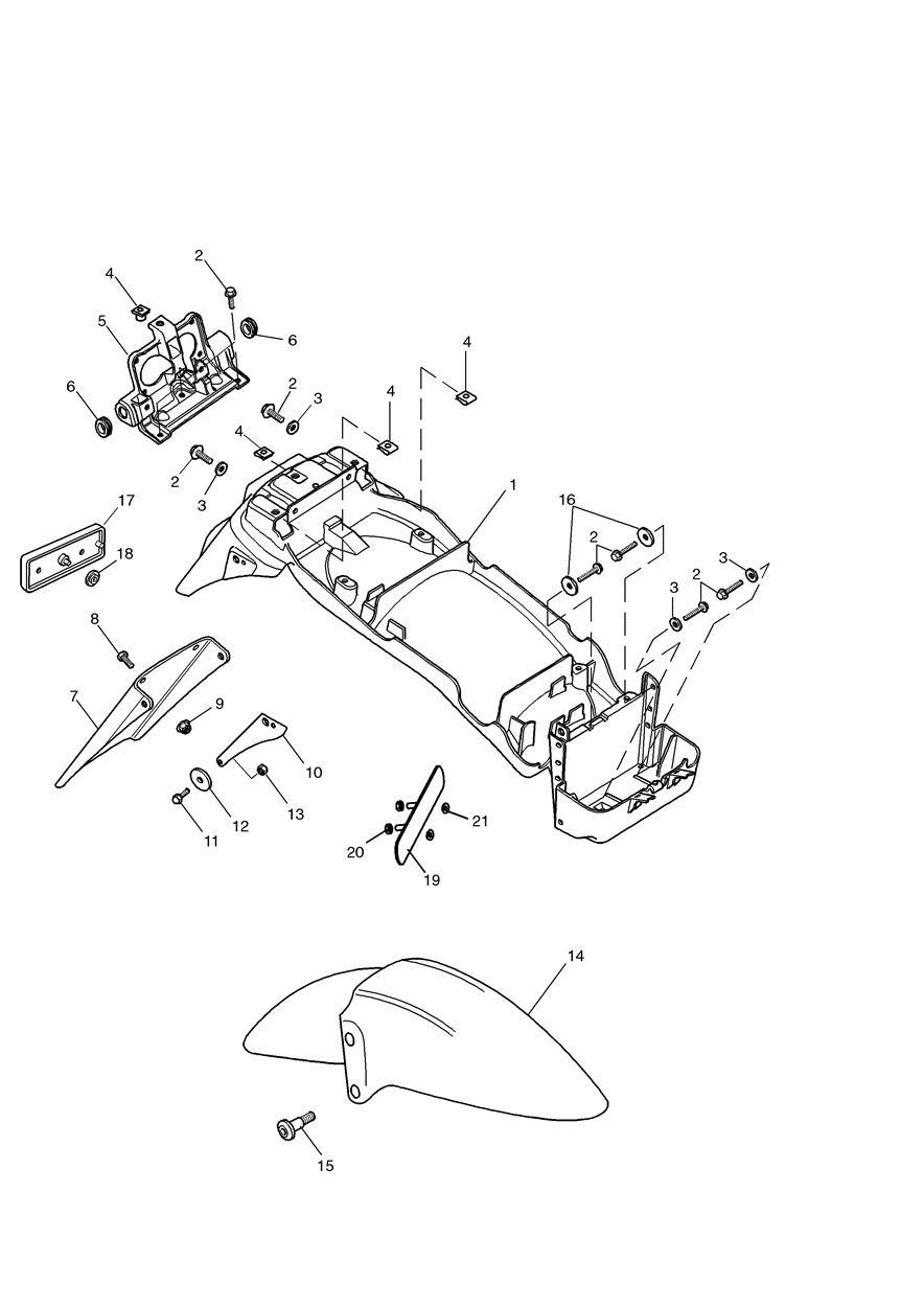 Mudguards/Chainguard/Battery Box exploded diagram