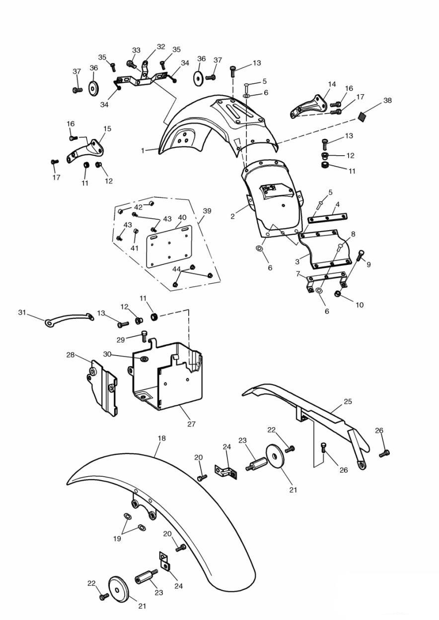 Mudguards/Chainguard/Battery Box exploded diagram