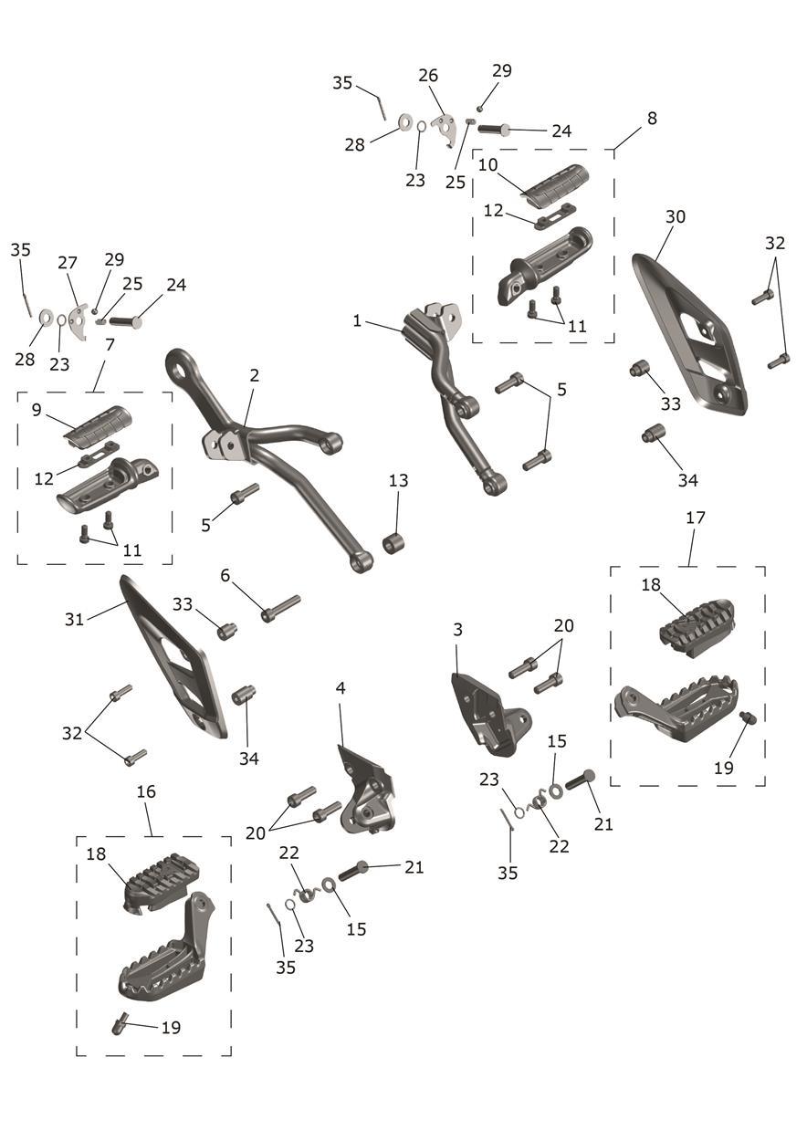 Footrests exploded diagram