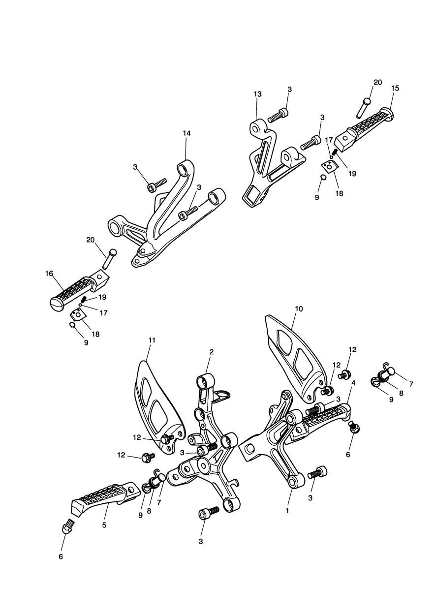 Footrests & Mountings exploded diagram