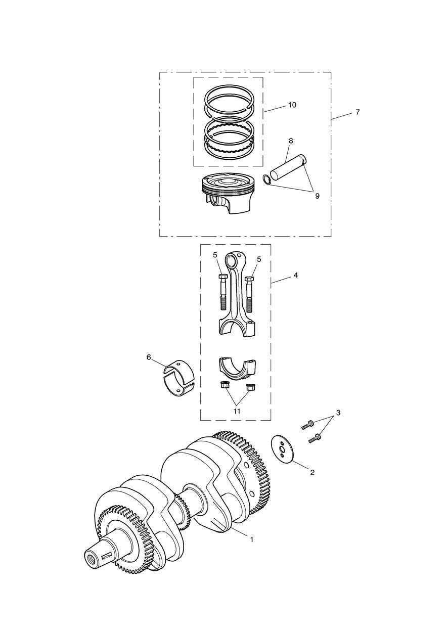 Crankshaft, Connecting Rods & Pistons exploded diagram