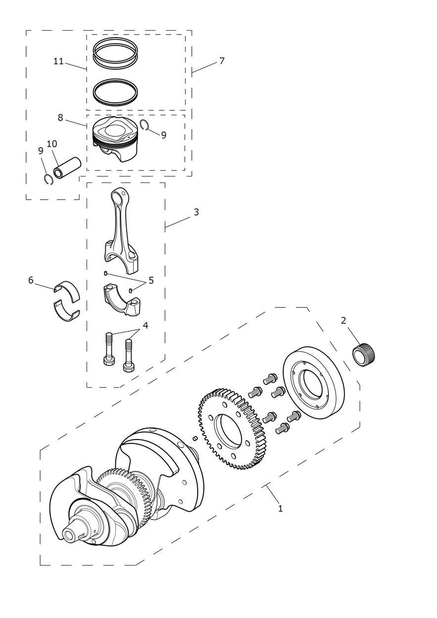 Crankshaft, Connecting Rods & Pistons exploded diagram