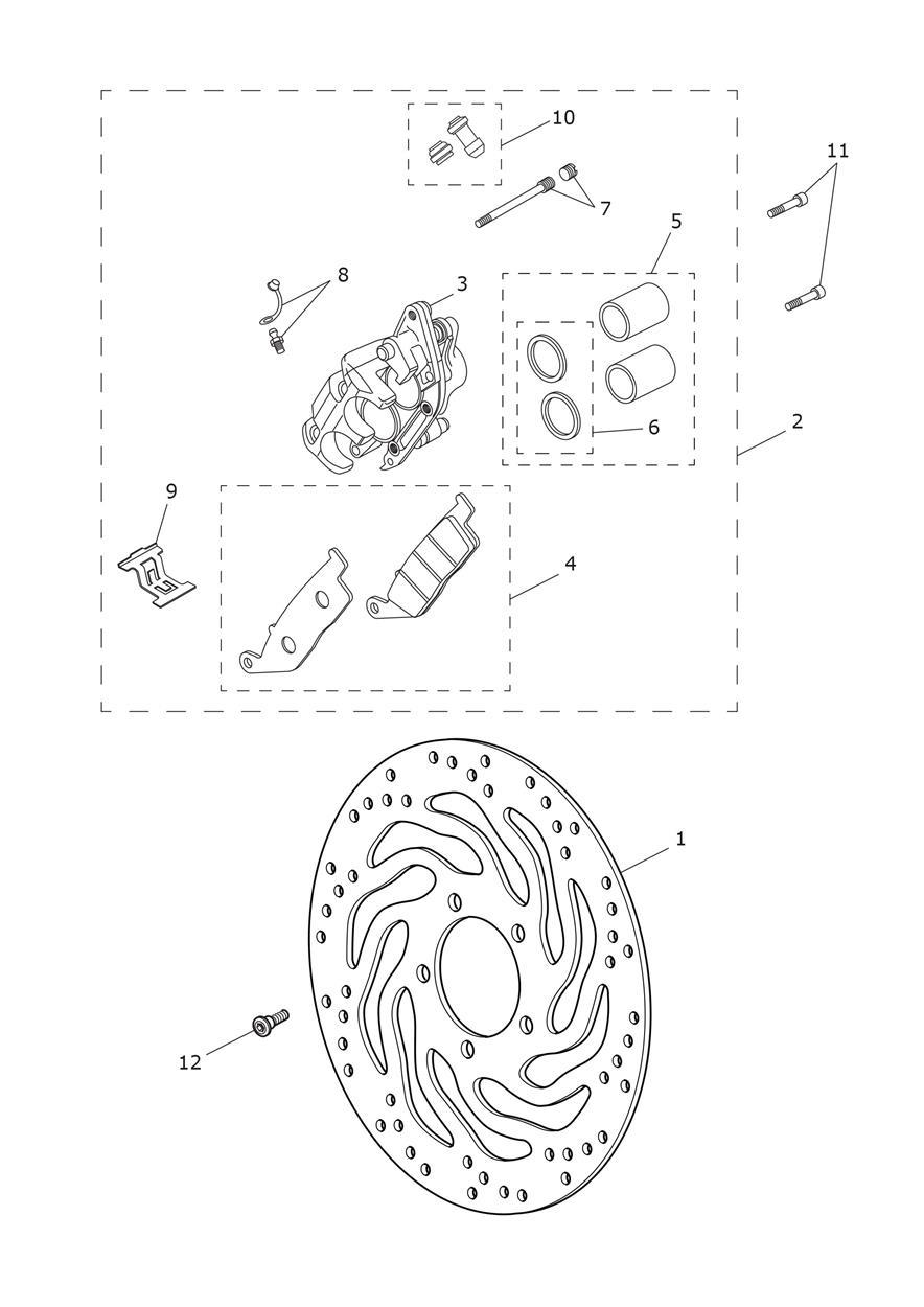 Front Brake Caliper & Disc All Expt BR & IN, BR & IN Only exploded diagram
