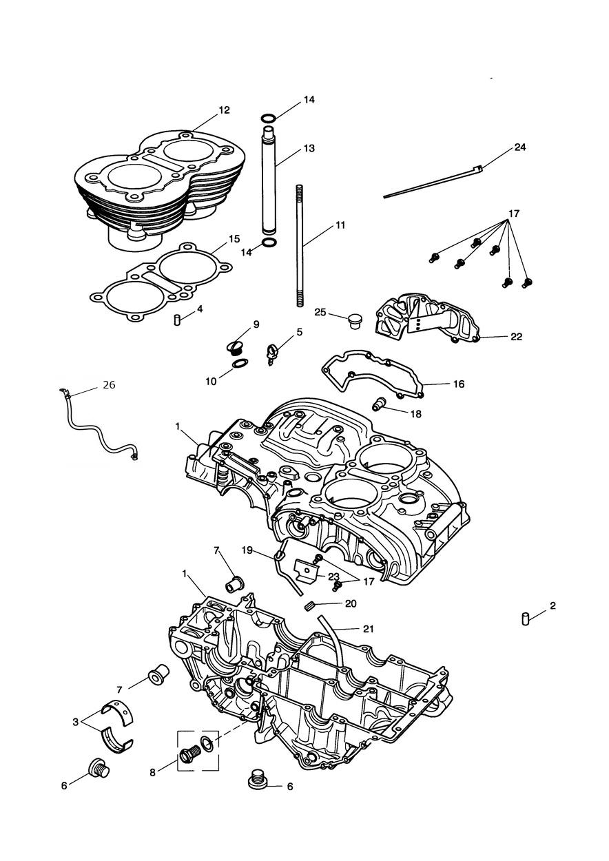 Crankcase & Fittings - from Eng No 221609 (Except Eng No's 229407 to 230164) exploded diagram