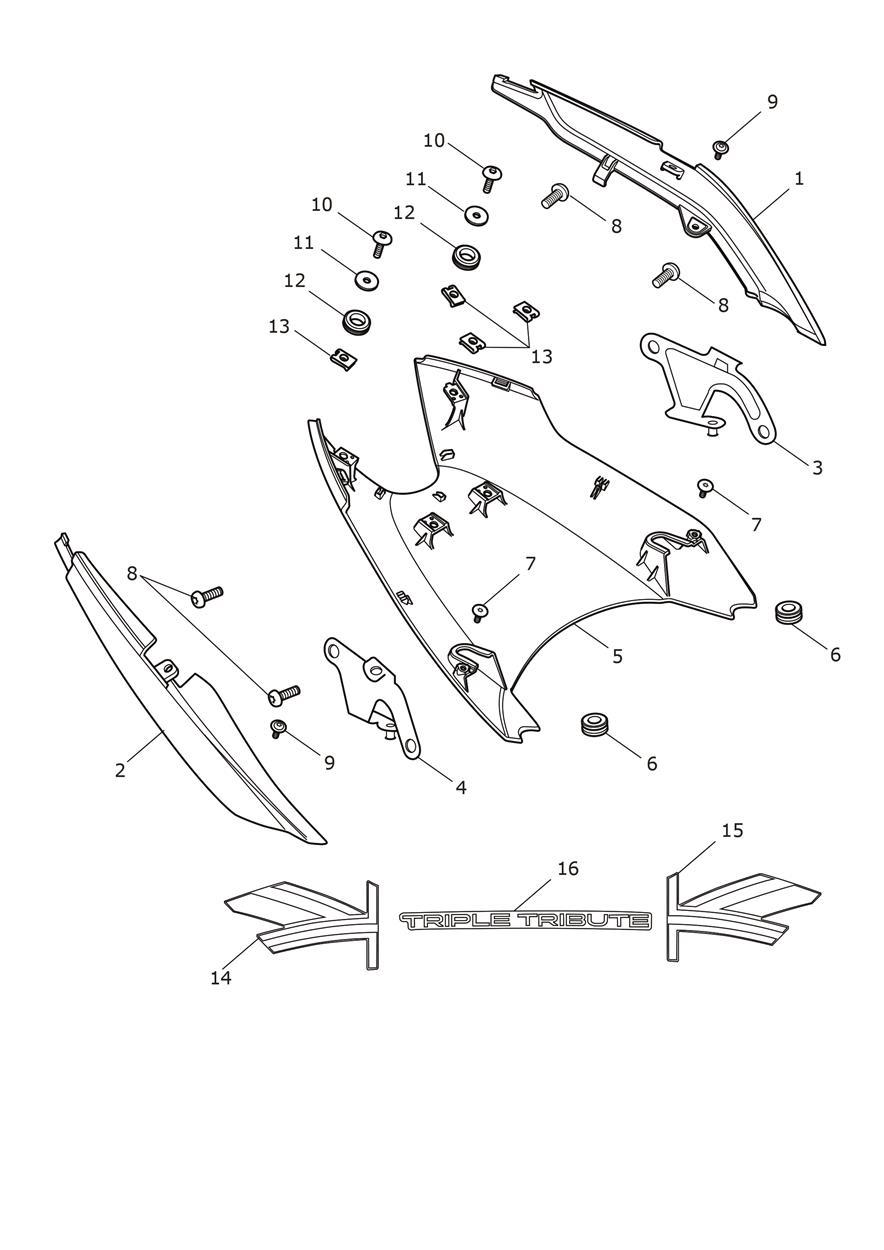 Rear Bodywork - Triple Tribute exploded diagram