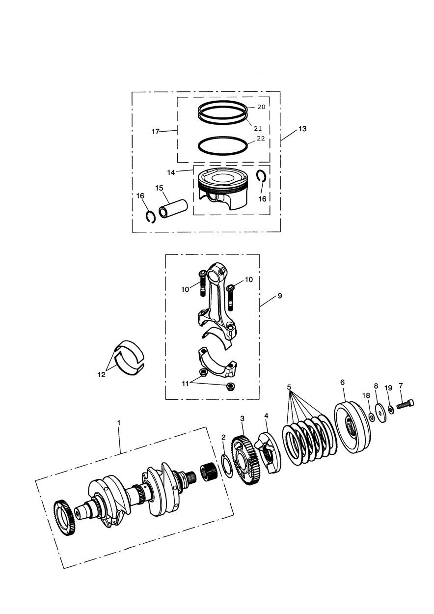 Crankshaft, Connecting Rods & Pistons exploded diagram