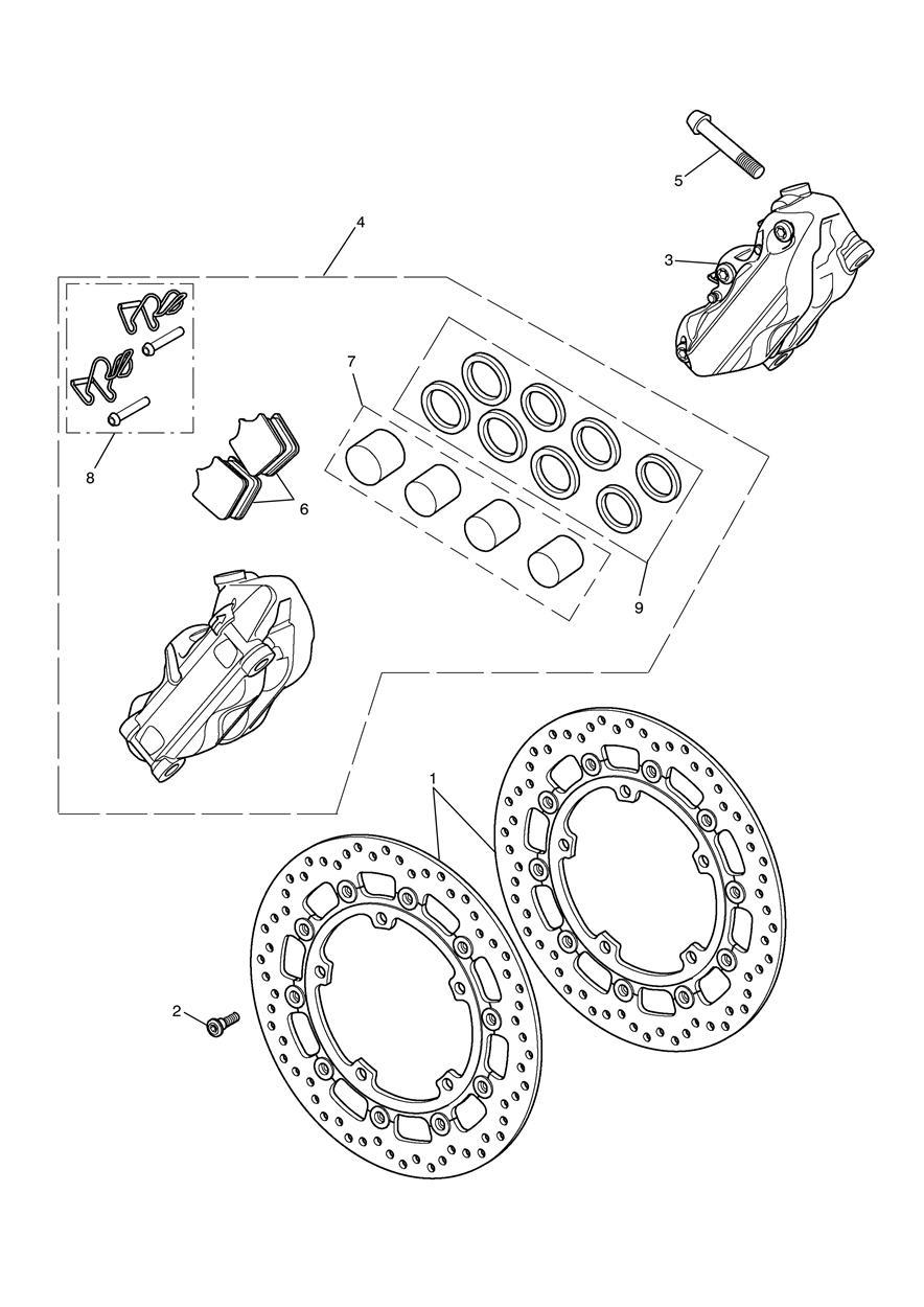 Front Brake Caliper & Discs exploded diagram