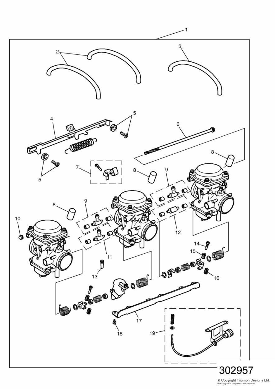 Carburettors US California models only exploded diagram