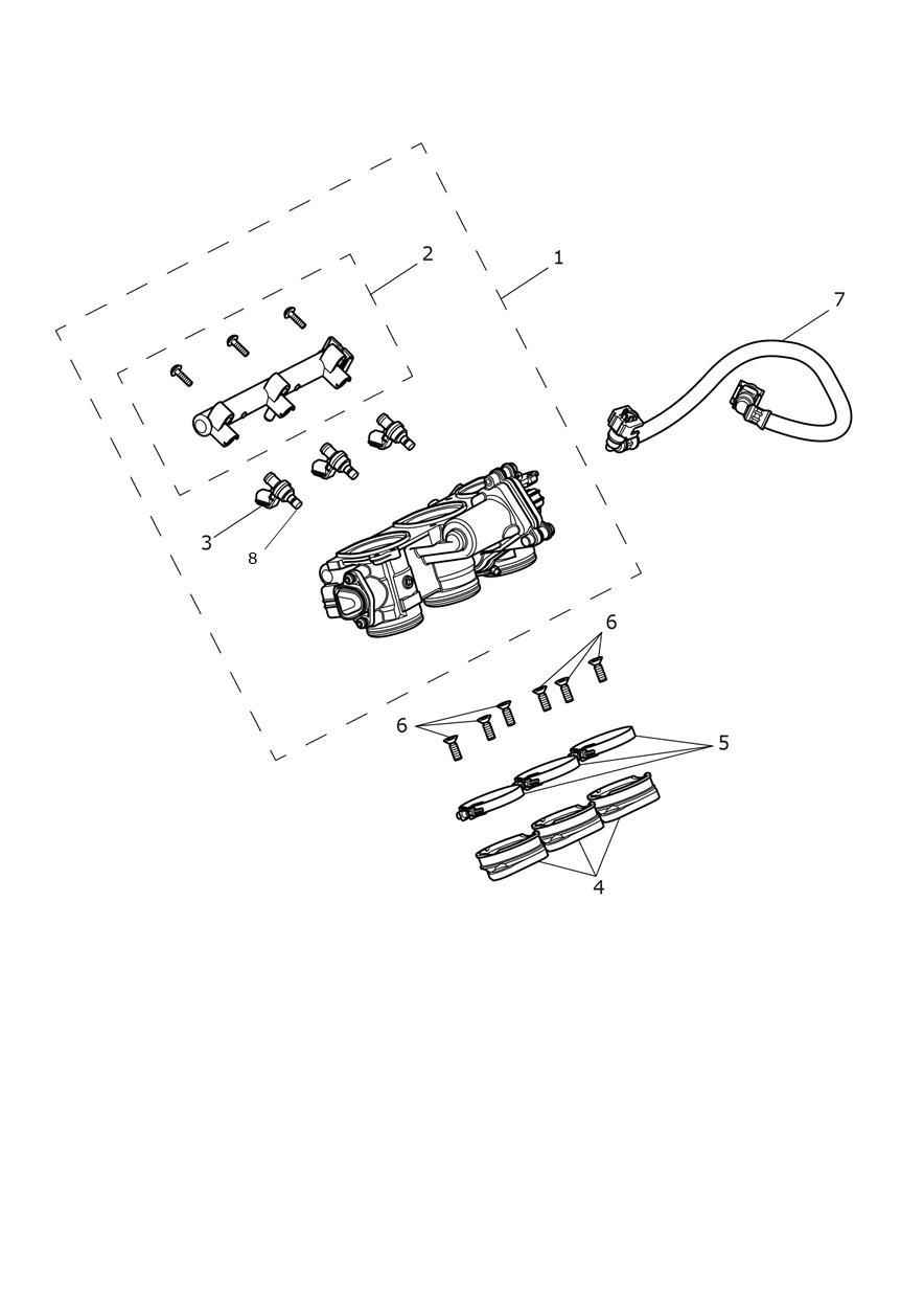 Throttles, Injectors and Fuel Rail exploded diagram
